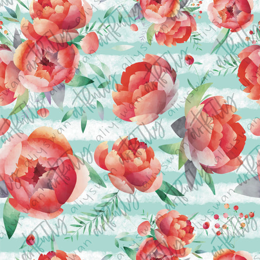 Red Peony Seamless File - Stripes