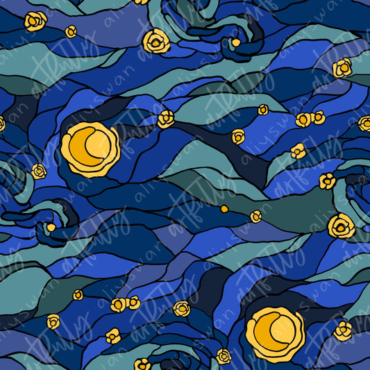 Stained Glass Starry Night Seamless File