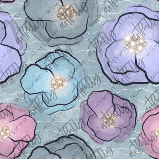 Watercolor Flowers Seamless File - Blue