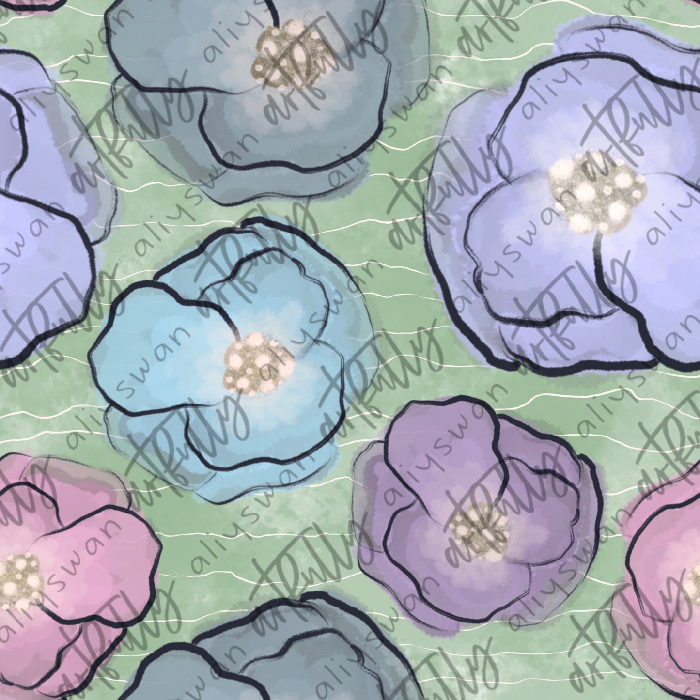 Watercolor Flowers Seamless File - Green