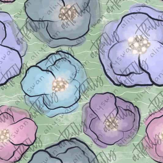 Watercolor Flowers Seamless File - Green