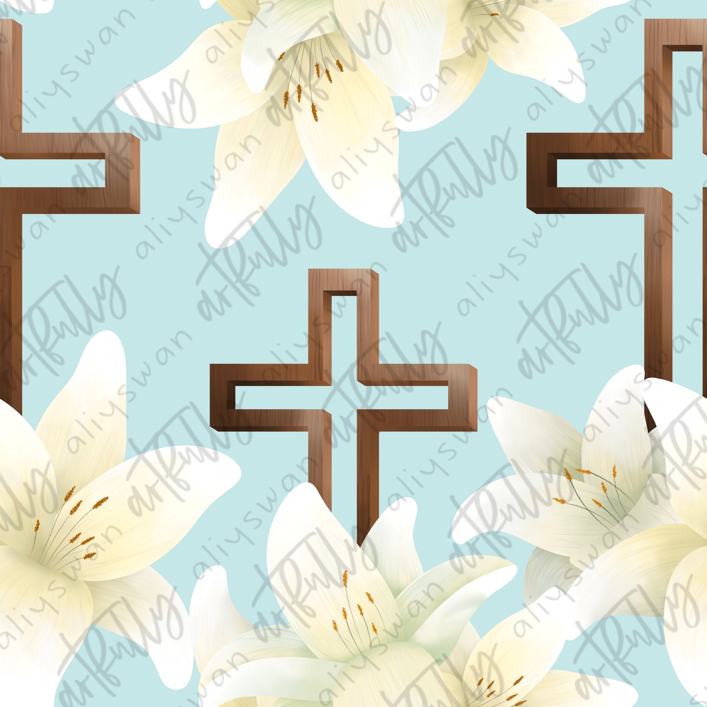 Cross and Lilies Seamless File - MULTIPLE OPTIONS