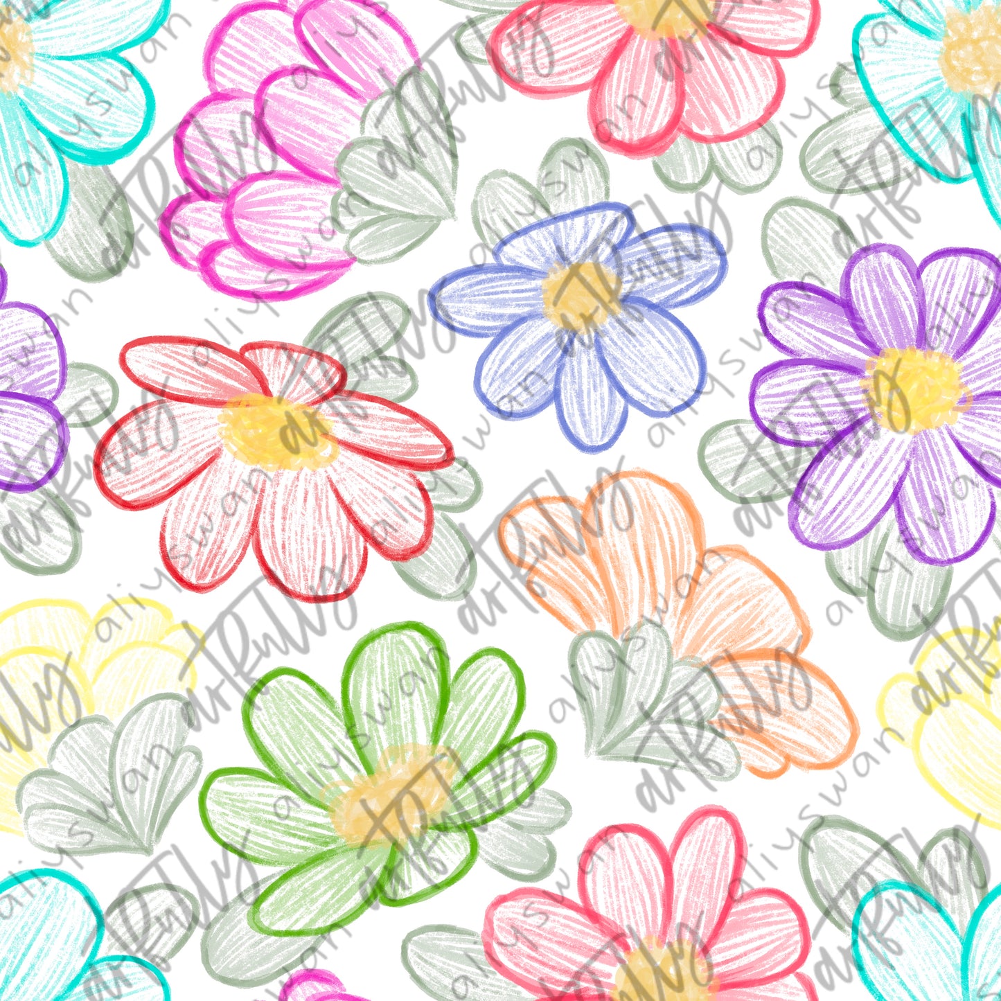 Sketchy PRIDE Flowers Seamless File - MULTIPLE OPTIONS