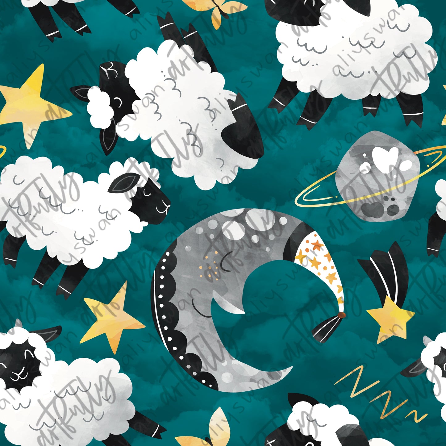 Sleepy Sheep Seamless File - Teal