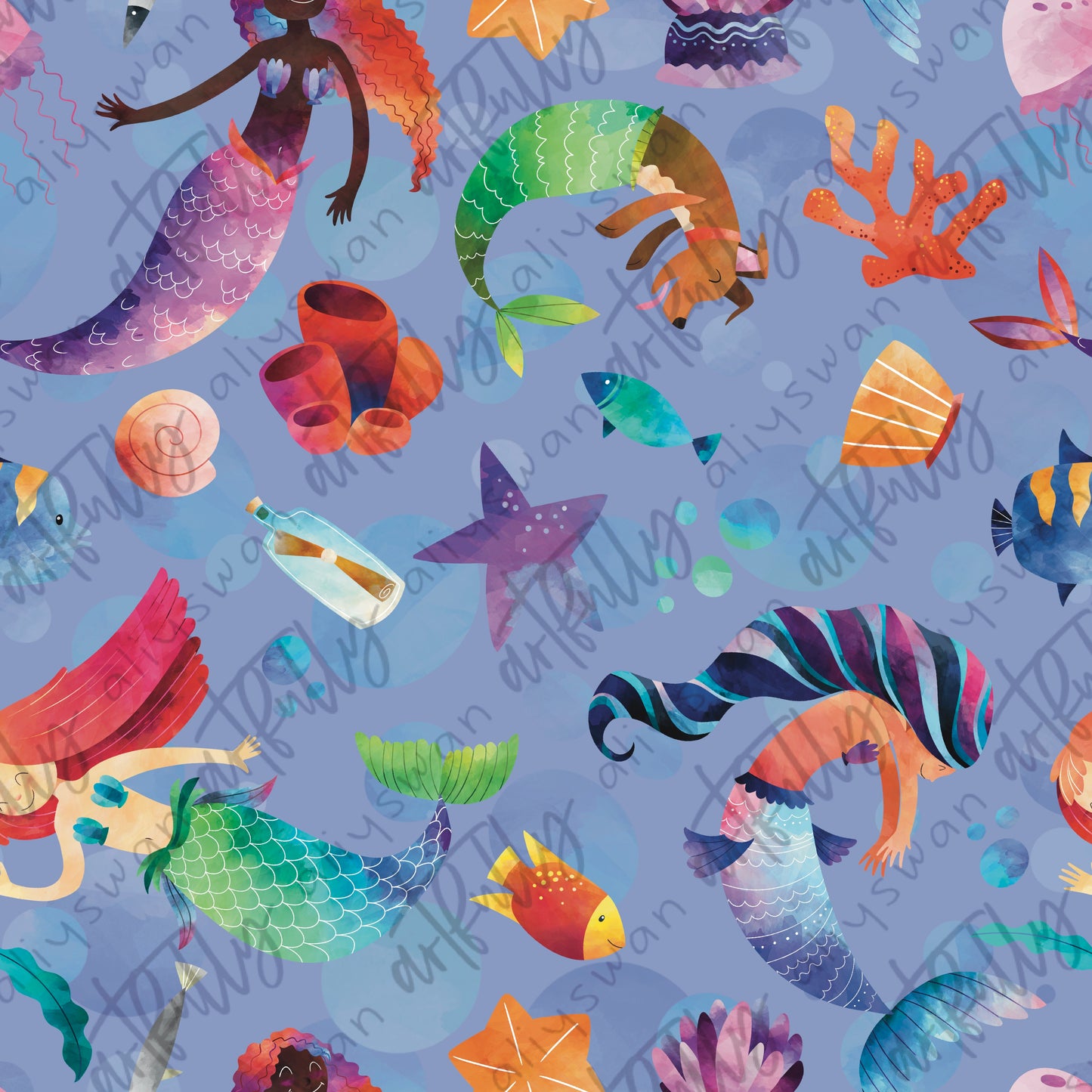 Ocean Mermaids Seamless File - Purple