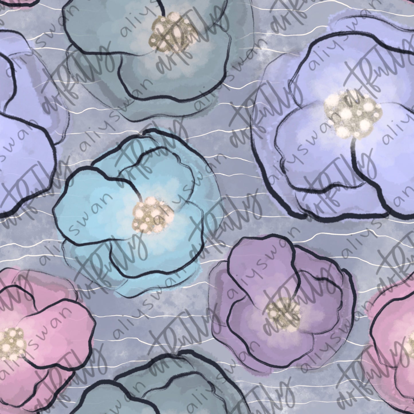 Watercolor Flowers Seamless File - Purple