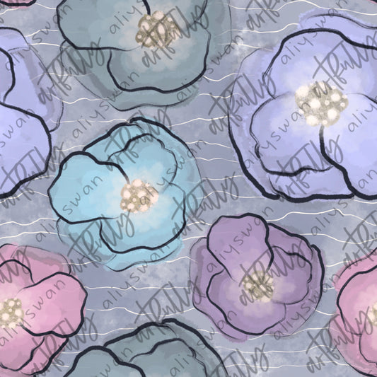 Watercolor Flowers Seamless File - Purple