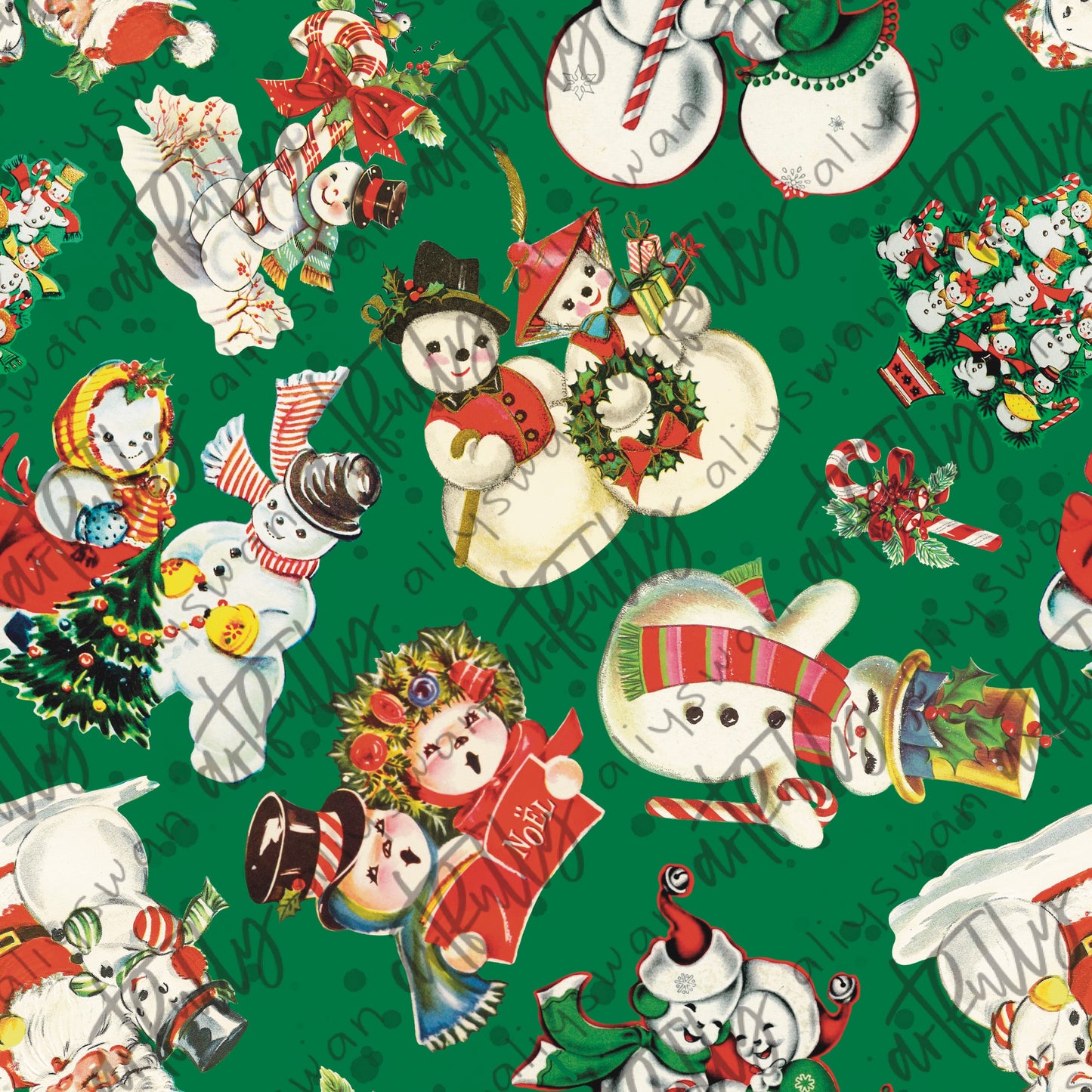 Vintage Christmas Seamless File - Snowman